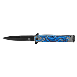 4.75" Embossed Dragon Folding Pocket Knife - Blue