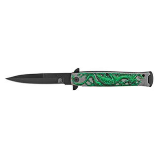 4.75" Embossed Dragon Folding Pocket Knife - Green