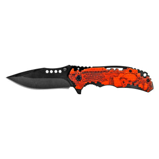 4.5" Hi Tech Grip Folding Pocket Knife - Hunter's Orange Woodland Camo