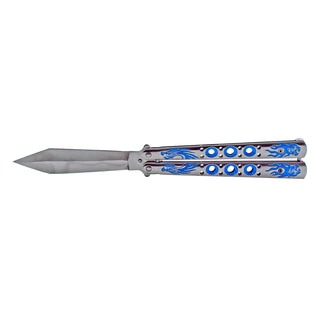 6" Large Heavy Duty Stainless Steel Balisong Butterfly Folding Pocket Knife - Blue