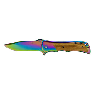 4.75" Heavy Duty Stainless Steel Folding Pocket Knife - Titanium and Wood