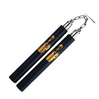 12" Foam Nunchaku With Gold Brue Lee Print Picture And Metal Chain Link (Black)